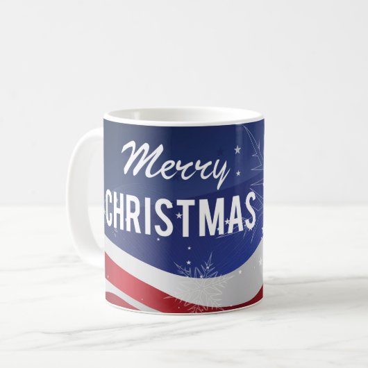Patriotische Weihnachtsfahne mit Schneeflocken Kaffeetasse (Vorderseite Links)