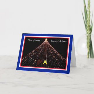 Patriotische Weihnachtskarte mit gelbem Band Feiertagskarte