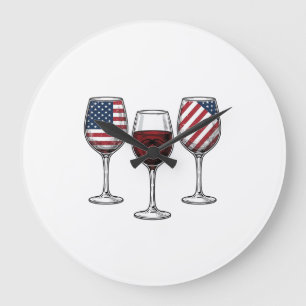 Patriotische Weingläser Vintage-Vector-Shirt-Desig Große Wanduhr