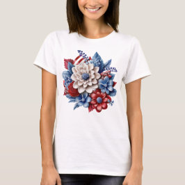 PATRIOTISCHE WEISSE, BLAUE BLUME UND FLAG T-Shirt