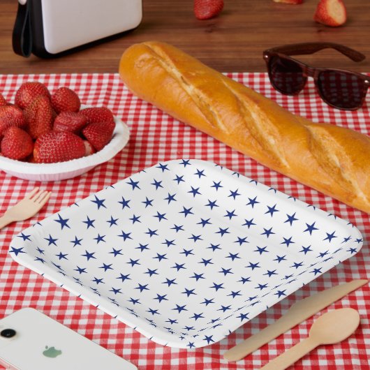 PATRIOTISCHE WEISSE MIT BLAUEN STERNEN PAPPTELLER (Picknick)