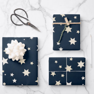 Patriotische weiße Sterne auf Marineblau Geschenkpapier Set