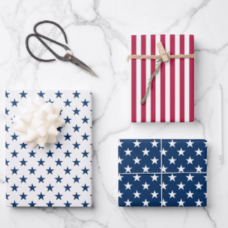 Patriotische weiße und blaue Sterne und rote Strei Geschenkpapier Set