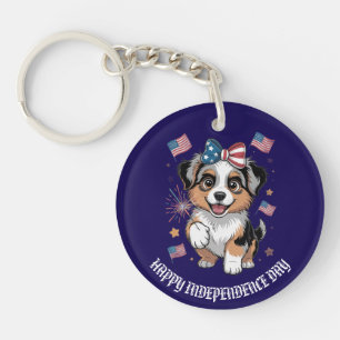 Patriotische Welpe mit amerikanischen Fahnen nach Schlüsselanhänger