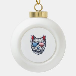 Patriotische Westie-Hund-Sonnenbrille Vintage-Vekt Keramik Kugel-Ornament