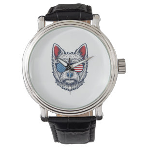 Patriotische Westie-Hundesonnenbrille Vintage-Vekt Armbanduhr