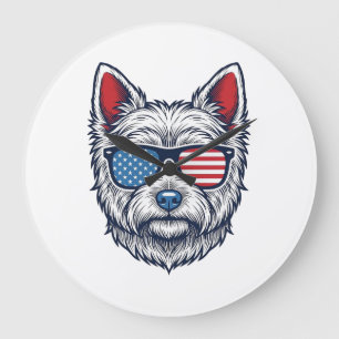 Patriotische Westie-Hundesonnenbrille Vintage-Vekt Große Wanduhr
