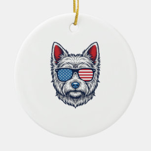 Patriotische Westie-Hundesonnenbrille Vintage-Vekt Keramik Ornament