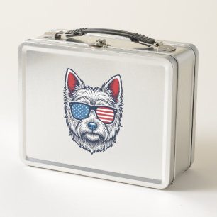 Patriotische Westie-Hundesonnenbrille Vintage-Vekt Metall Brotdose