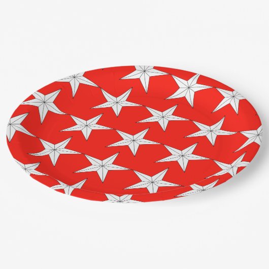 Patriotische White Stars auf der Papierplatte des Pappteller (Schrägansicht)