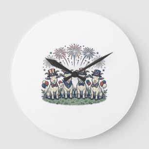 Patriotische Ziegen Feuerwerk Vintage-Shirt Design Große Wanduhr