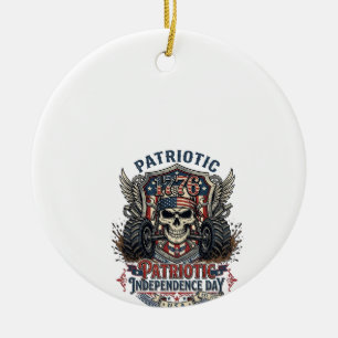 Patriotischer 1776 Geländewagen-Schädel-Monstertru Keramik Ornament