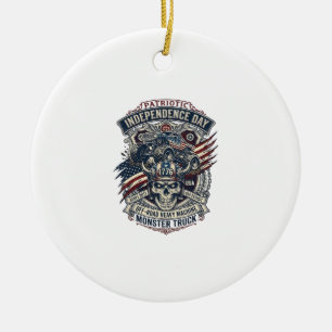 Patriotischer 1776 Off Road Schädel Monster Truck Keramik Ornament