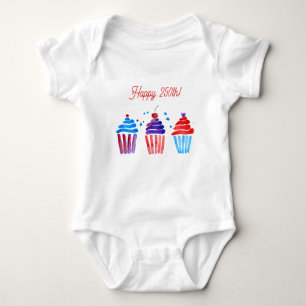 Patriotischer 250. rot weiß blau Aquarell-Cupcake Baby Strampler