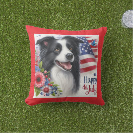 Patriotischer 4. Juli Border Collie Throw Kissen