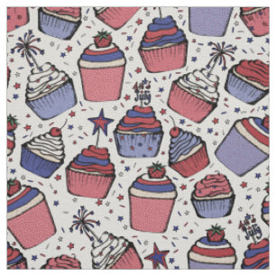 Patriotischer 4. Juli Cupcakes HandGezeichnet Stoff