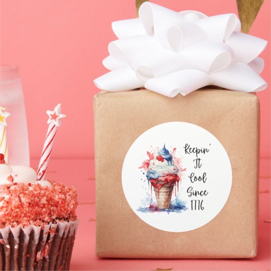 Patriotischer 4. Juli Eiscreme T - Shirt Runder Aufkleber (Party)