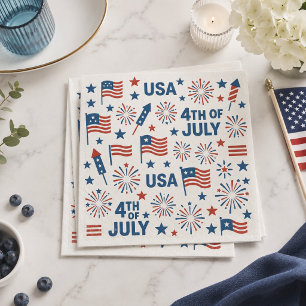 Patriotischer 4. Juli 🇺🇸 Feuerwerk, Sterne & F Serviette