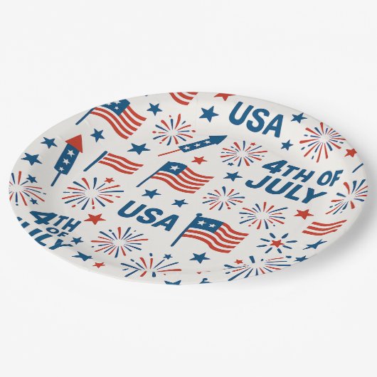 Patriotischer 4. Juli 🇺 🇸 | Feuerwerke, Sterne u Pappteller (Schrägansicht)