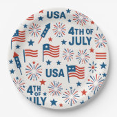 Patriotischer 4. Juli 🇺 🇸 | Feuerwerke, Sterne u Pappteller (Vorderseite)