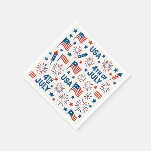 Patriotischer 4. Juli 🇺 🇸 | Feuerwerke, Sterne u Serviette (Ecke)