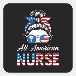 Patriotischer 4. Juli Nurse Independence Day Pride Quadratischer Aufkleber