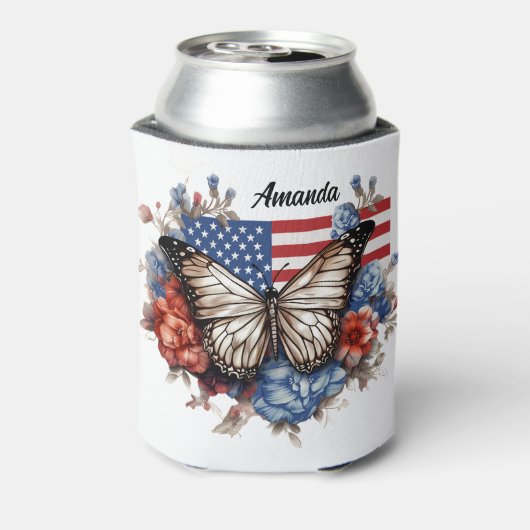 Patriotischer 4. Juli Schmetterling Dosenkühler (Kanne Rückseite)