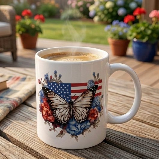 Patriotischer 4. Juli Schmetterling Kaffeetasse