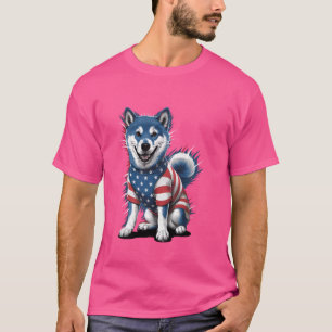 Patriotischer 4. Juli Shiba Inu Hund Amerikanische T-Shirt