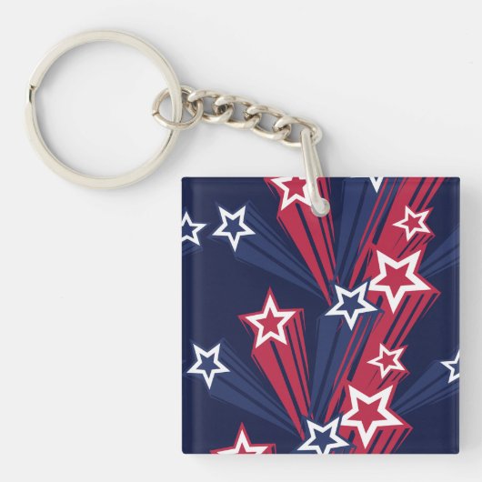 Patriotischer 4. Juli Sterne rot weiß und blau Schlüsselanhänger (Vorderseite)
