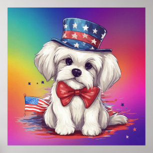 Patriotischer 4. Juli Weißer Süßer Hund-43568 Poster