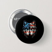 Patriotischer 4. Juli Wolf Amerikanischer US-Flagg Button (Vorne & Hinten)