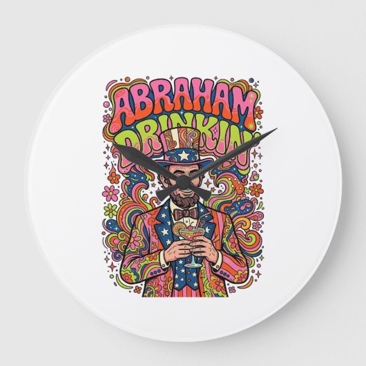Patriotischer Abraham Trinkender Retro Große Wanduhr (Vorderseite)