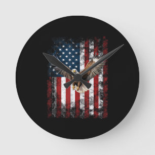 Patriotischer Adler 4. Juli USA Amerikanische Flag Runde Wanduhr
