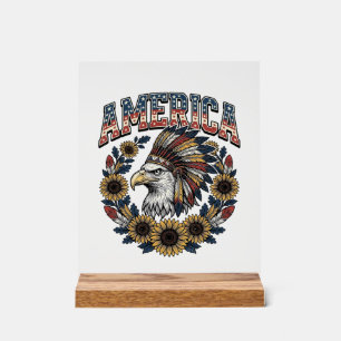 Patriotischer Adler Amerika Sonnenblume Vintage Acrylschild