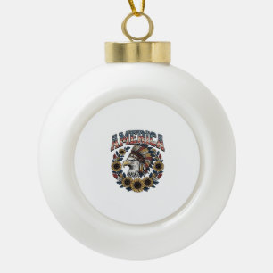 Patriotischer Adler Amerika Sonnenblume Vintage Keramik Kugel-Ornament