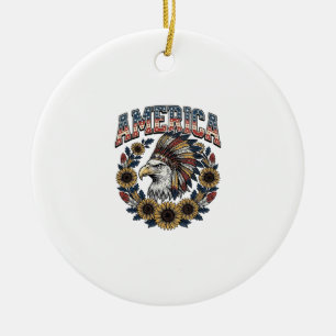 Patriotischer Adler Amerika Sonnenblume Vintage Keramik Ornament
