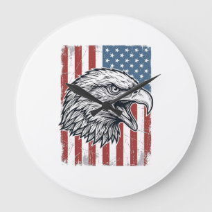 Patriotischer Adler Amerikanische Flagge Vintage G Große Wanduhr