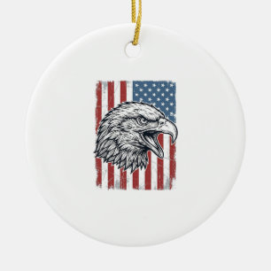 Patriotischer Adler Amerikanische Flagge Vintage G Keramik Ornament