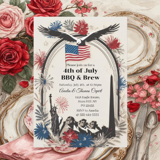 Patriotischer Adler-Feuerwerk 4. Juli BBQ & Brew Einladung