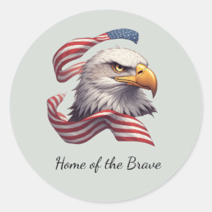 Patriotischer Adler Heim der Tapferen, Amerikanisc Runder Aufkleber