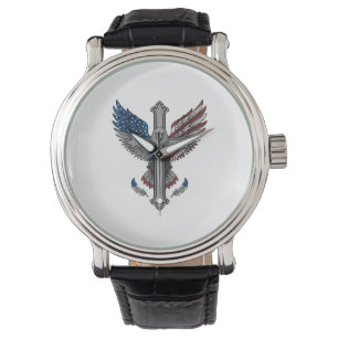 Patriotischer Adler Kreuz Vintage Gravur Vektor De Armbanduhr