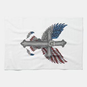 Patriotischer Adler Kreuz Vintage Gravur Vektor De Geschirrtuch