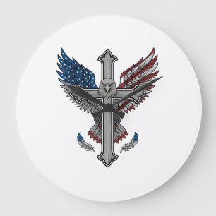 Patriotischer Adler Kreuz Vintage Gravur Vektor De Große Wanduhr