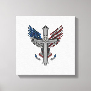 Patriotischer Adler Kreuz Vintage Gravur Vektor De Leinwanddruck