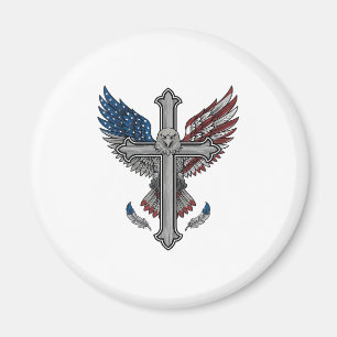Patriotischer Adler Kreuz Vintage Gravur Vektor De Magnet