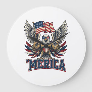 Patriotischer Adler Merica Vintage Vektor-Shirt-De Große Wanduhr