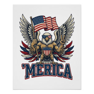 Patriotischer Adler Merica Vintage Vektor-Shirt-De Poster