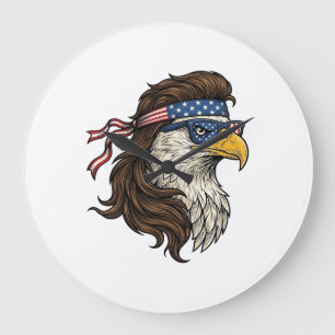 Patriotischer Adler-Mullet im Vintage-Stil Vektor Große Wanduhr