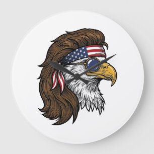 Patriotischer Adler-Mullet Vintage-Stichvektor De Große Wanduhr